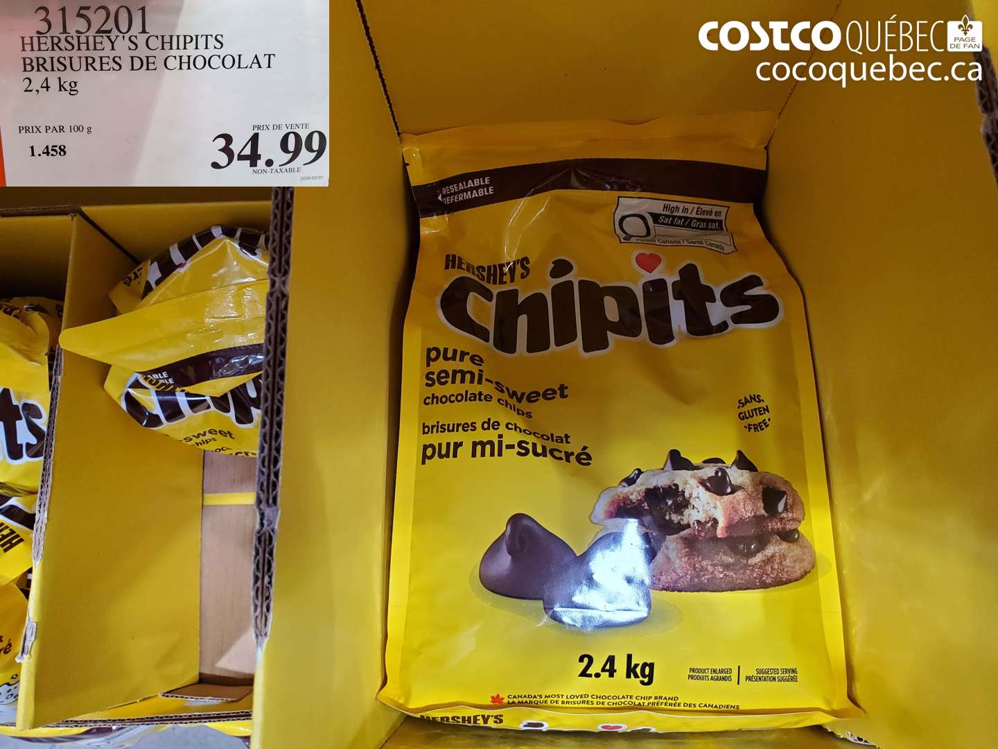 315201 HERSHEY'S CHIPITS BRISURES DE CHOCOLAT 2.4 KG $34.99