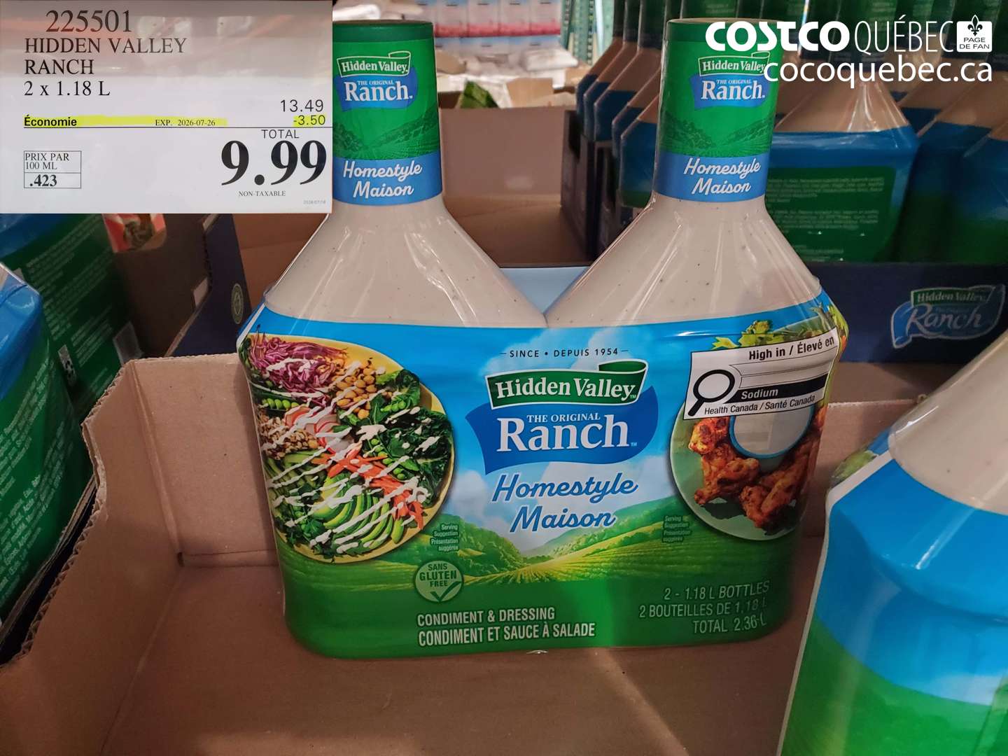 225501 HIDDEN VALLEY RANCH 2 X 1.18 L ($3.50 INSTANT SAVINGS EXPIRES ON 2026-07-26) $9.99
