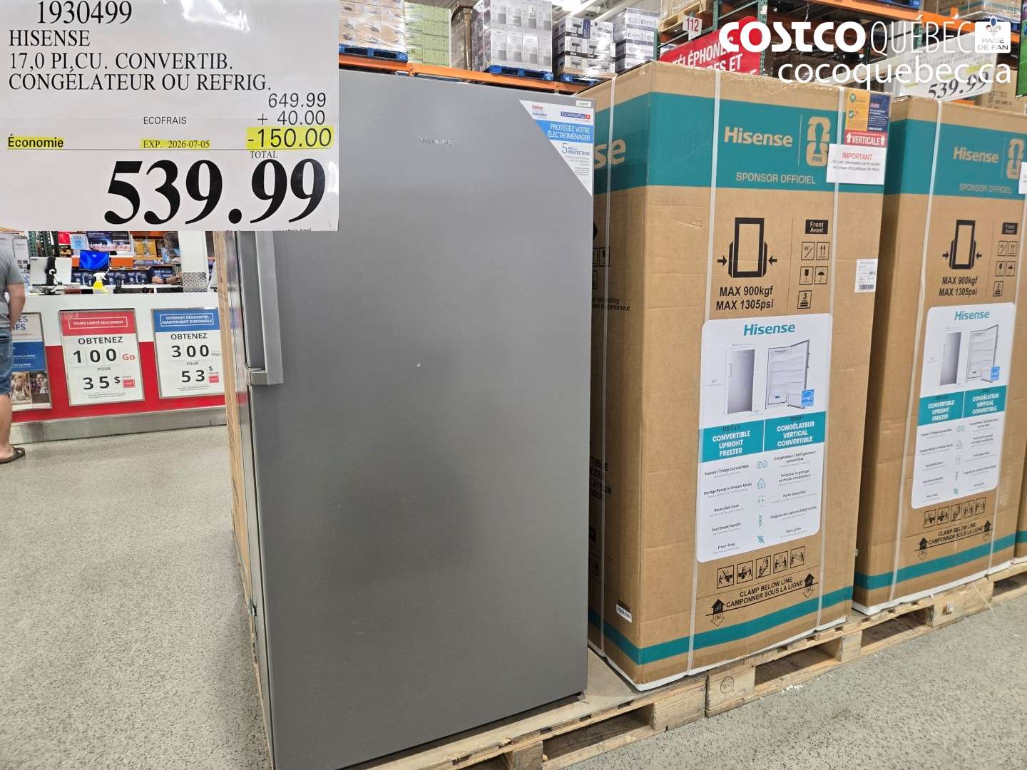 1930499 HISENSE 17.0 PI.CU. CONVERTIB. CONGÉLATEUR OU REFRIG. ($150.00 INSTANT SAVINGS EXPIRES ON 2026-07-05) $539.99