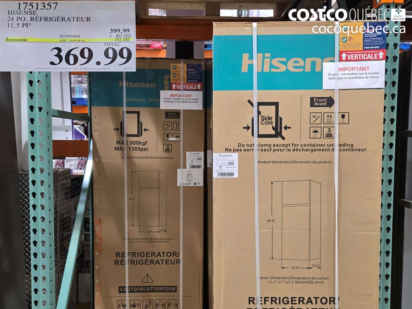 1751357 HISENSE 24 PO. RÉFRIGÉRATEUR 11.5 PI3 ($70.00 INSTANT SAVINGS EXPIRES ON 2026-08-02) $369.99