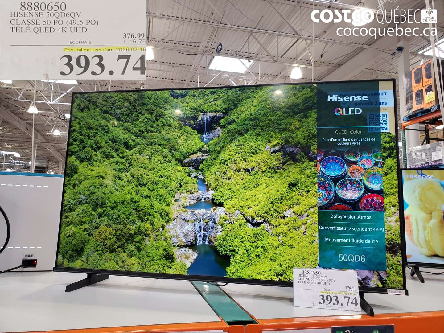 8880650 HISENSE 50QD6QV CLASSE 50 PO (49.5 PO) TÉLÉ QLED 4K UHD (EXPIRES ON 2026-07-16) $393.74