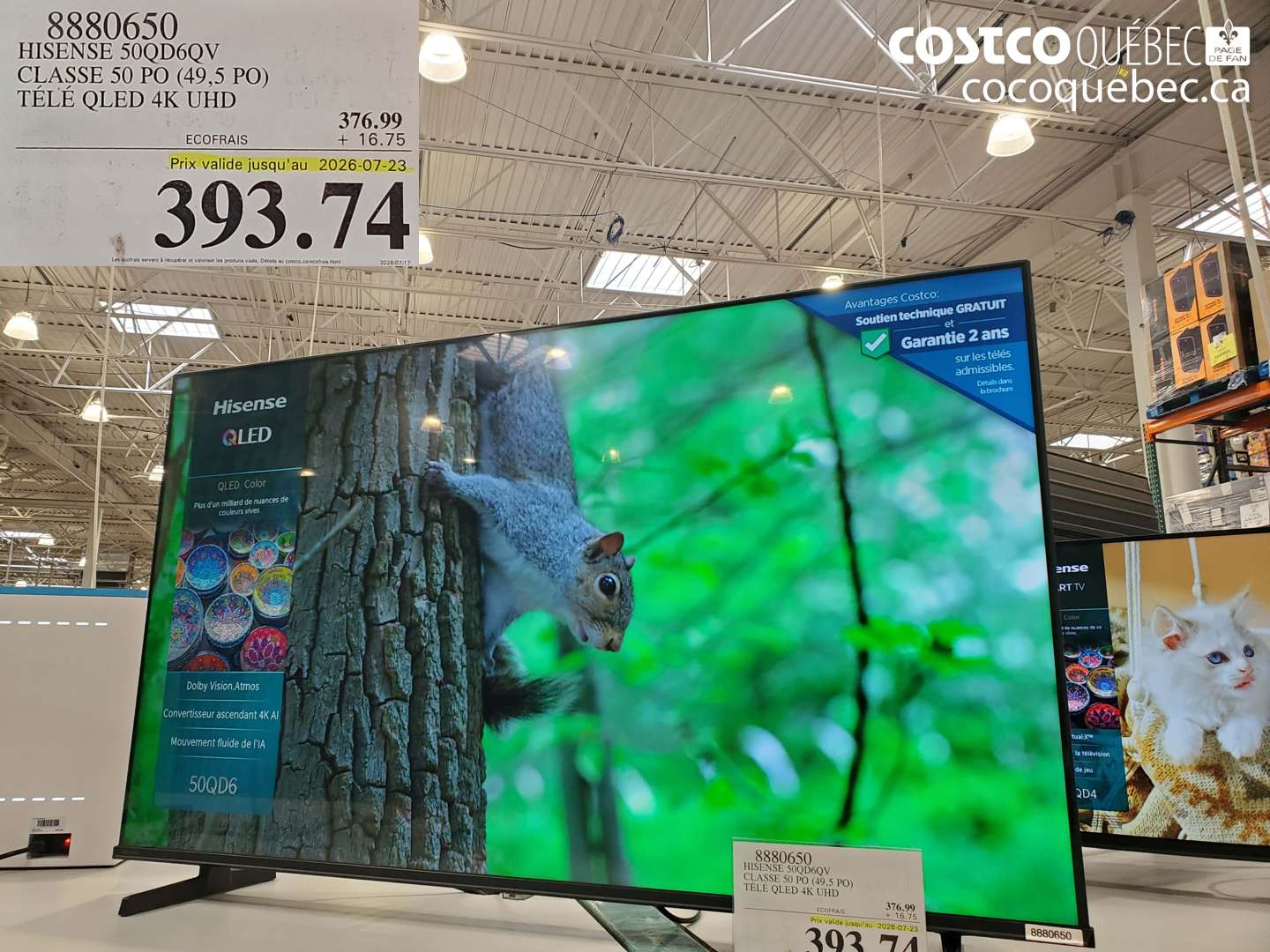 8880650 HISENSE 50QD6QV CLASSE 50 PO (49.5 PO) TÉLÉ QLED 4K UHD (EXPIRES ON 2026-07-23) $393.74