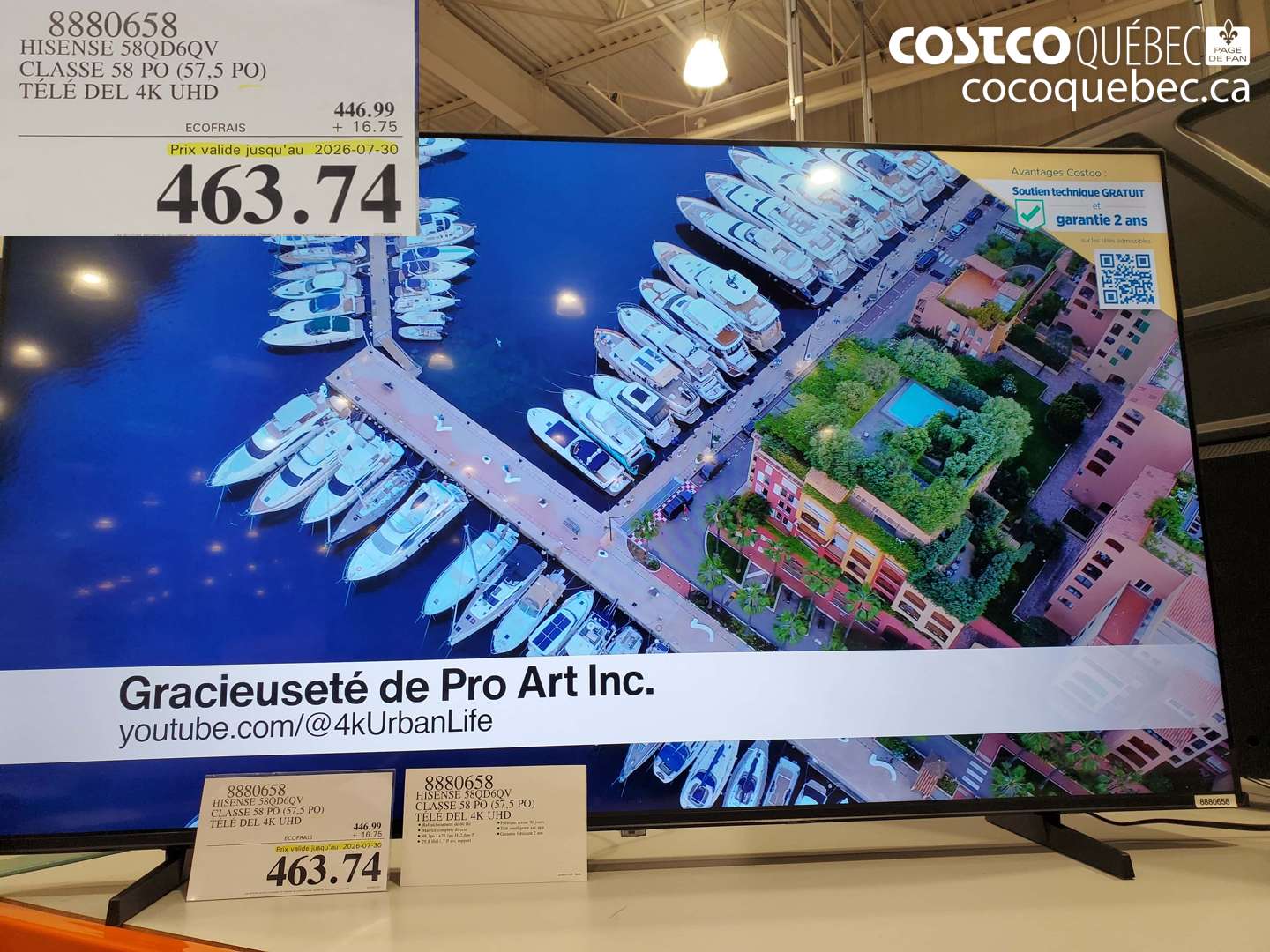 8880658 HISENSE 58QD6QV CLASSE 58 PO (57.5 PO) TÉLÉ DEL 4K UHD (EXPIRES ON 2026-07-30) $463.74