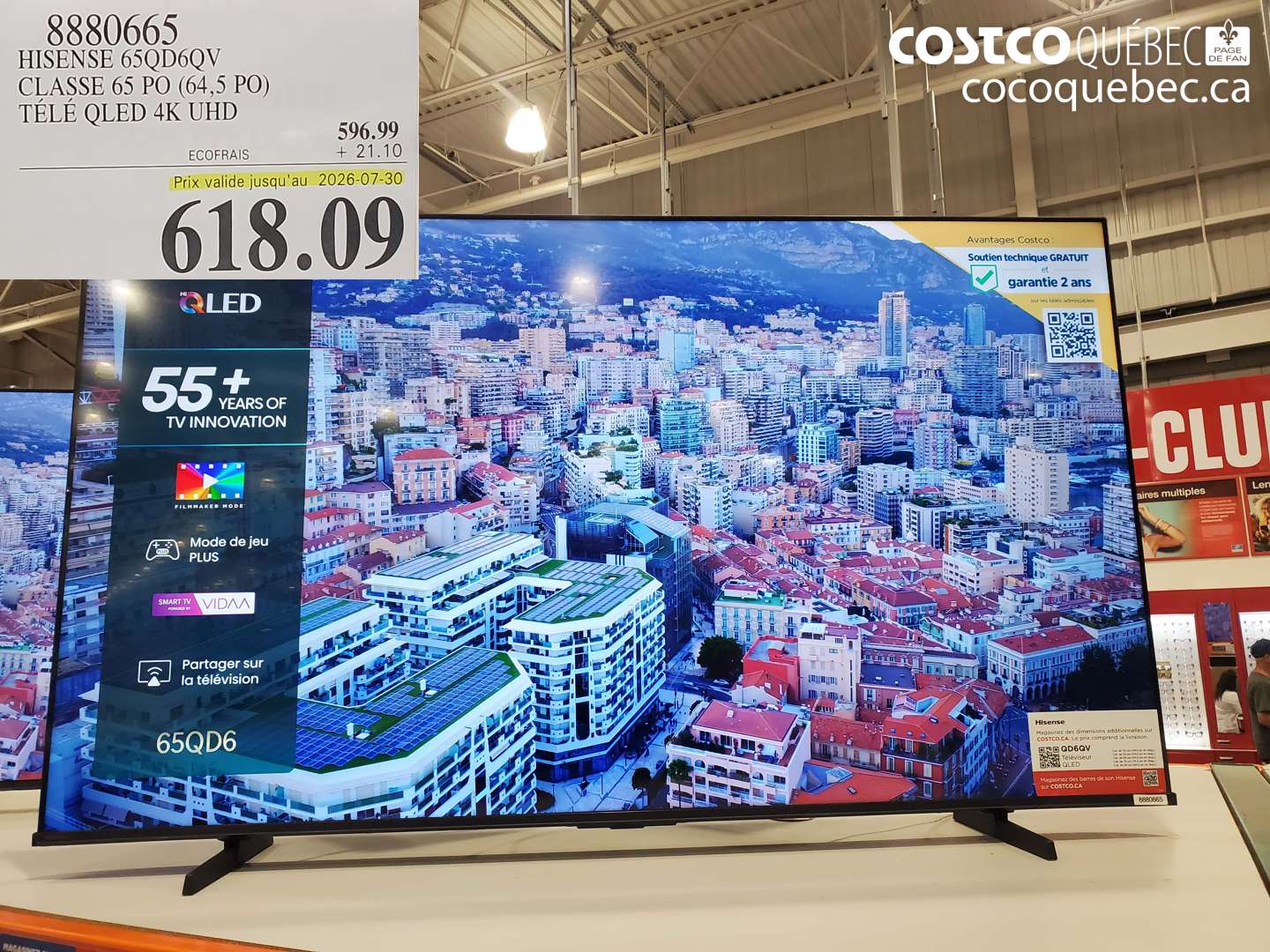 8880665 HISENSE 65QD6QV CLASSE 65 PO (64.5 PO) TÉLÉ QLED 4K UHD (EXPIRES ON 2026-07-30) $618.09