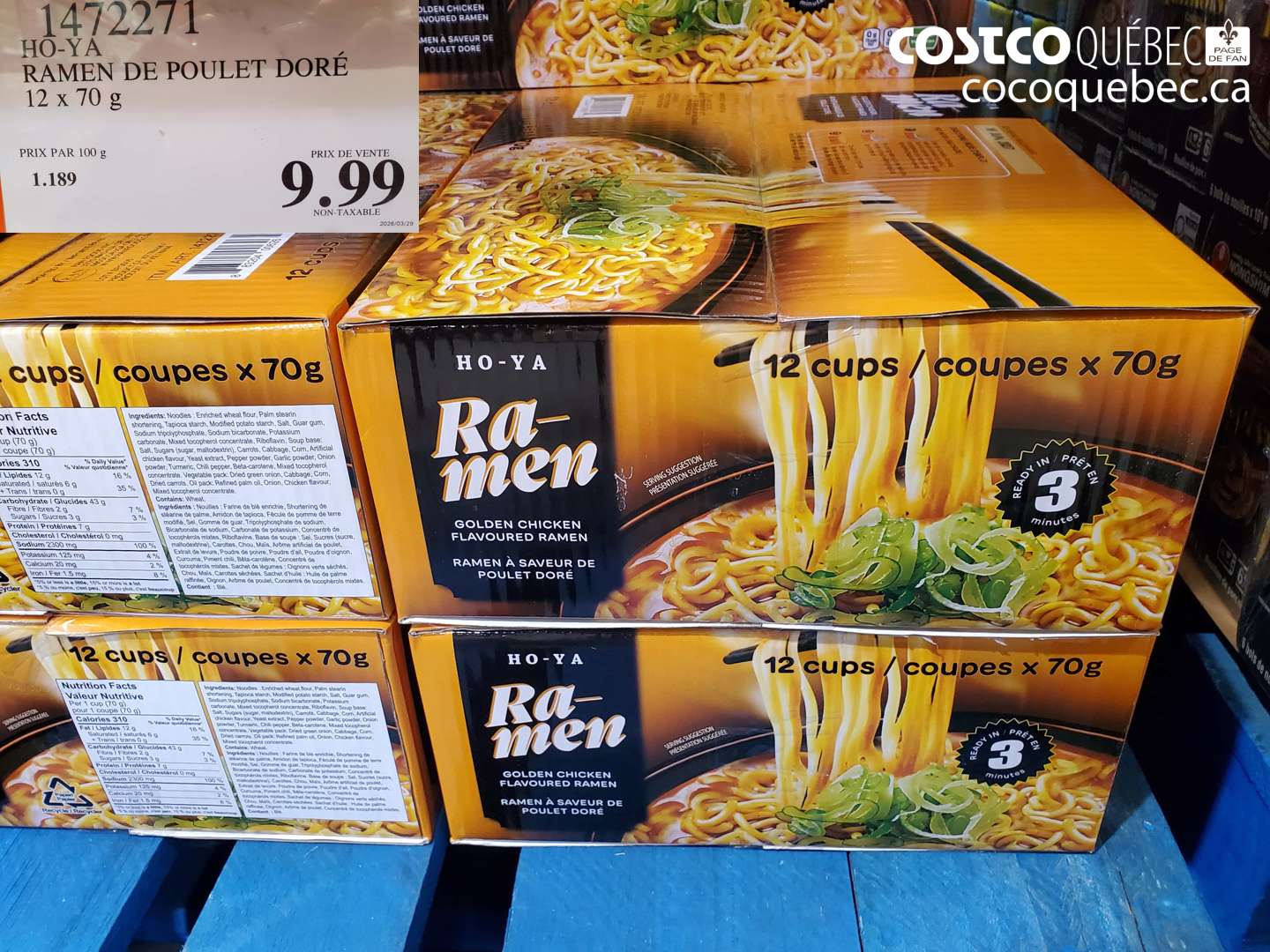1472271 HO-YA RAMEN DE POULET DORÉ 12 X 70 G $9.99