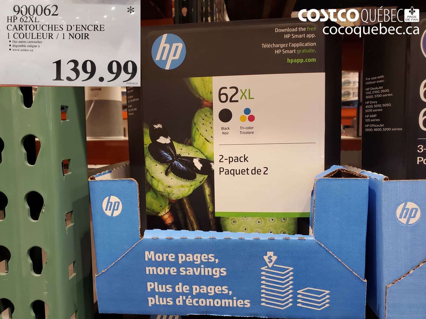900062 HP 62XL CARTOUCHES D'ENCRE 1 COULEUR / 1 NOIR $139.99