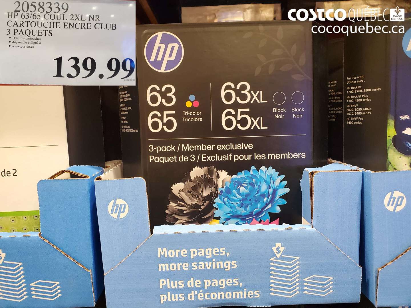 2058339 HP 63/65 COUL 2XL NR CARTOUCHE ENCRE CLUB 3 PAQUETS $139.99