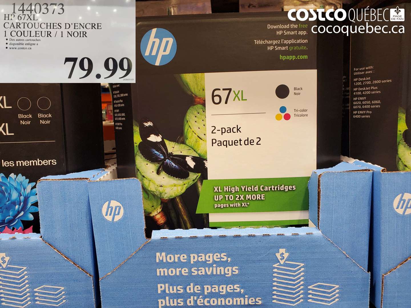 1440373 HP 67XL CARTOUCHES D'ENCRE 1 COULEUR / 1 NOIR $79.99