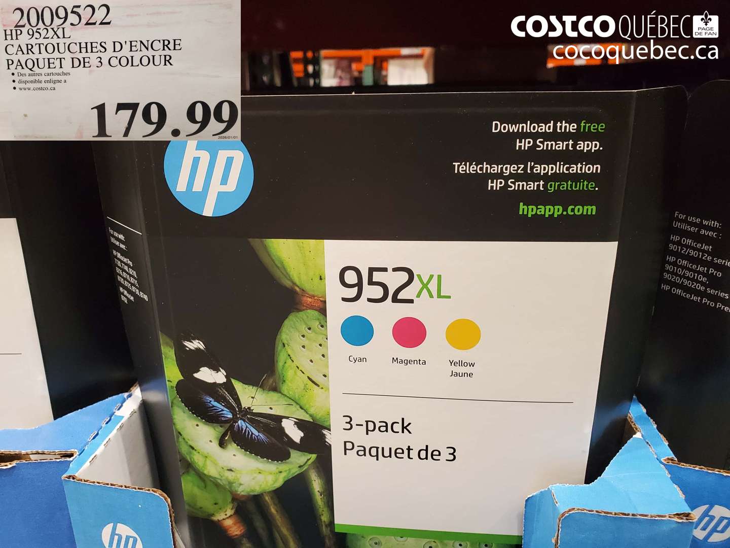 2009522 HP 952XL CARTOUCHES D'ENCRE PAQUET DE 3 COLOUR $179.99