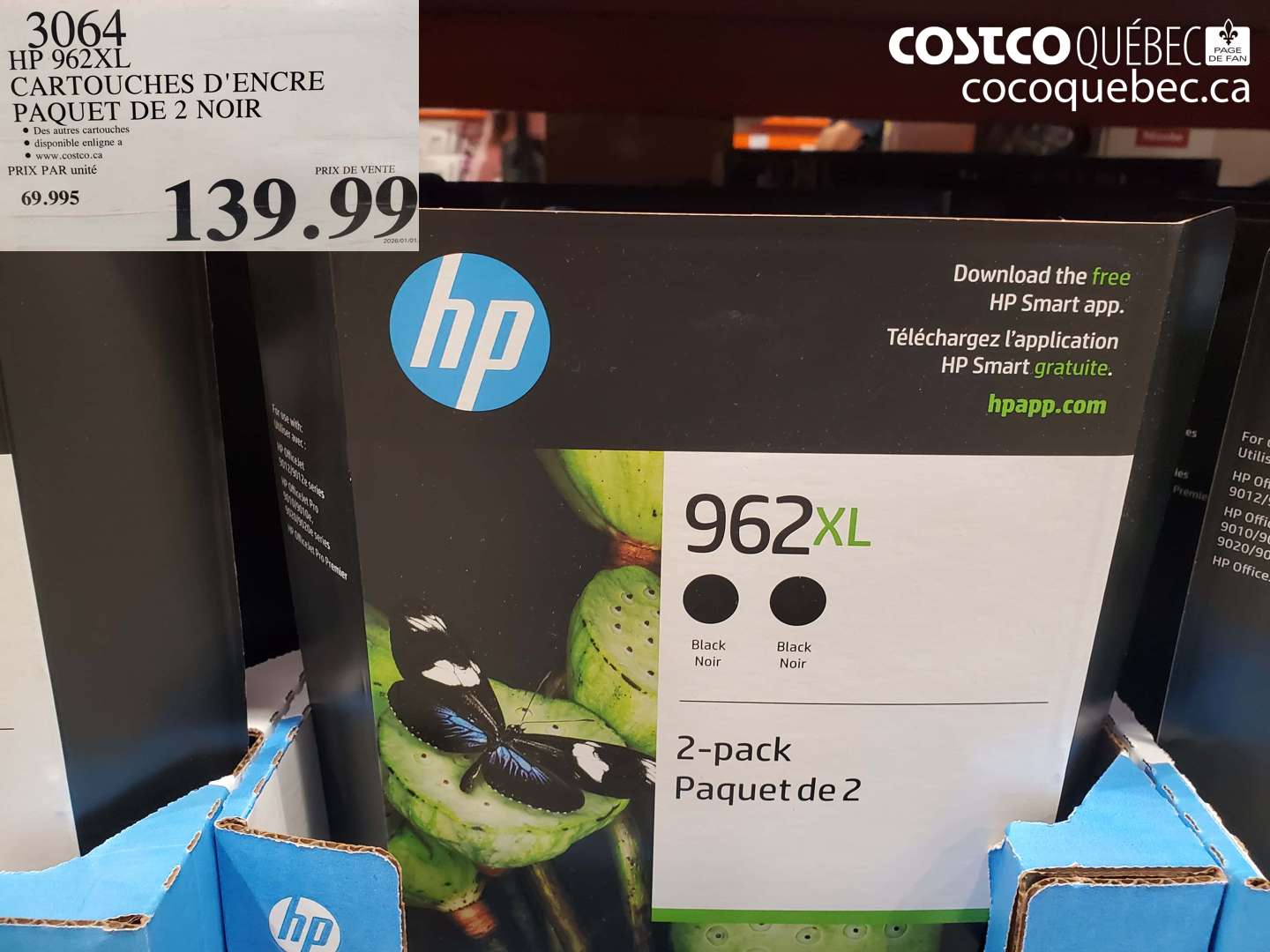 3064 HP 962XL CARTOUCHES D'ENCRE PAQUET DE 2 NOIR $139.99