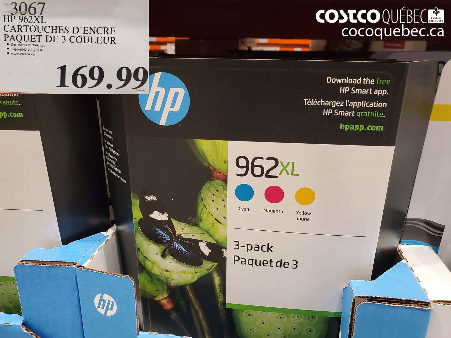 3067 HP 962XL CARTOUCHES D'ENCRE PAQUET DE 3 COULEUR $169.99