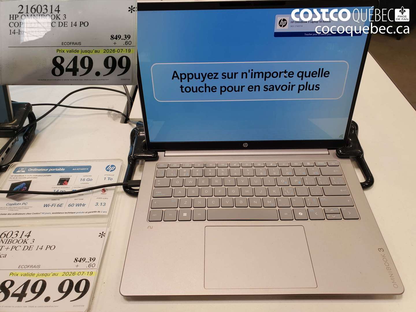 2160314 HP OMNIBOOK 3 COPILOT+ PC DE 14 PO 14-HZ003CA (EXPIRES ON 2026-07-19) $849.99