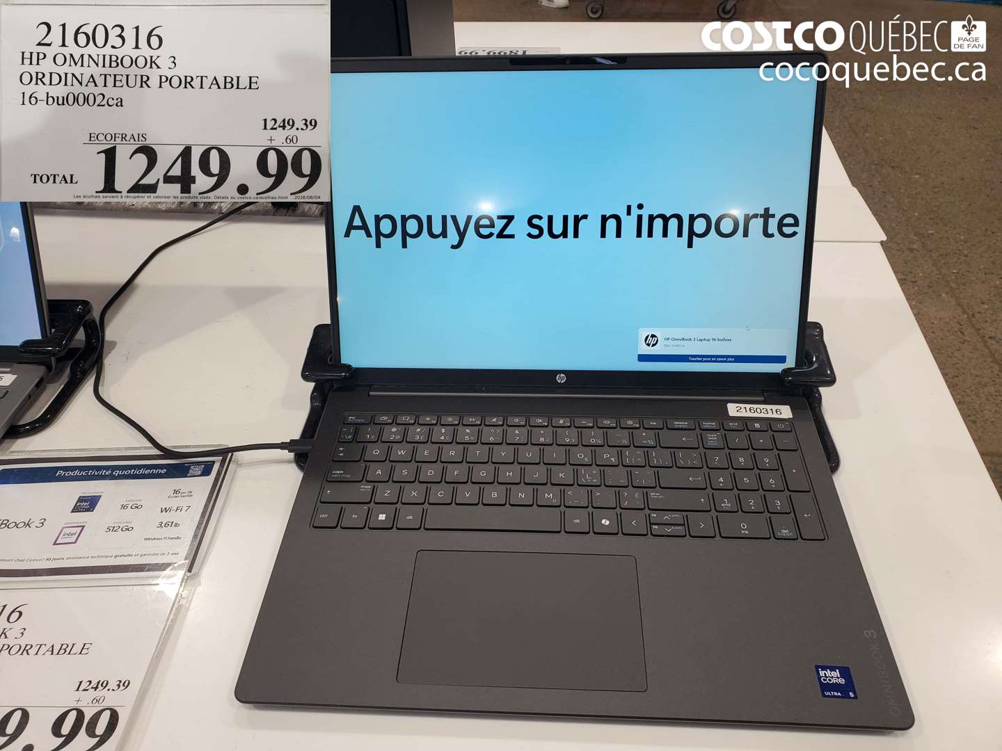 2160316 HP OMNIBOOK 3 ORDINATEUR PORTABLE 16-BU0002CA $1249.99