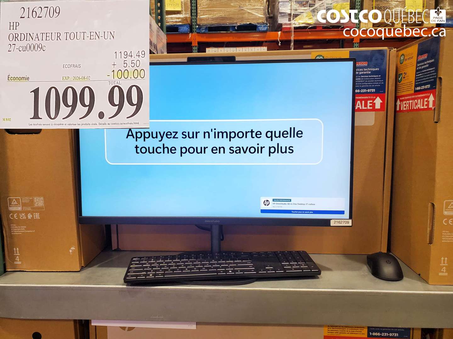 2162709 HP ORDINATEUR TOUT-EN-UN 27-CU0009C ($100.00 INSTANT SAVINGS EXPIRES ON 2026-08-02) $1099.99