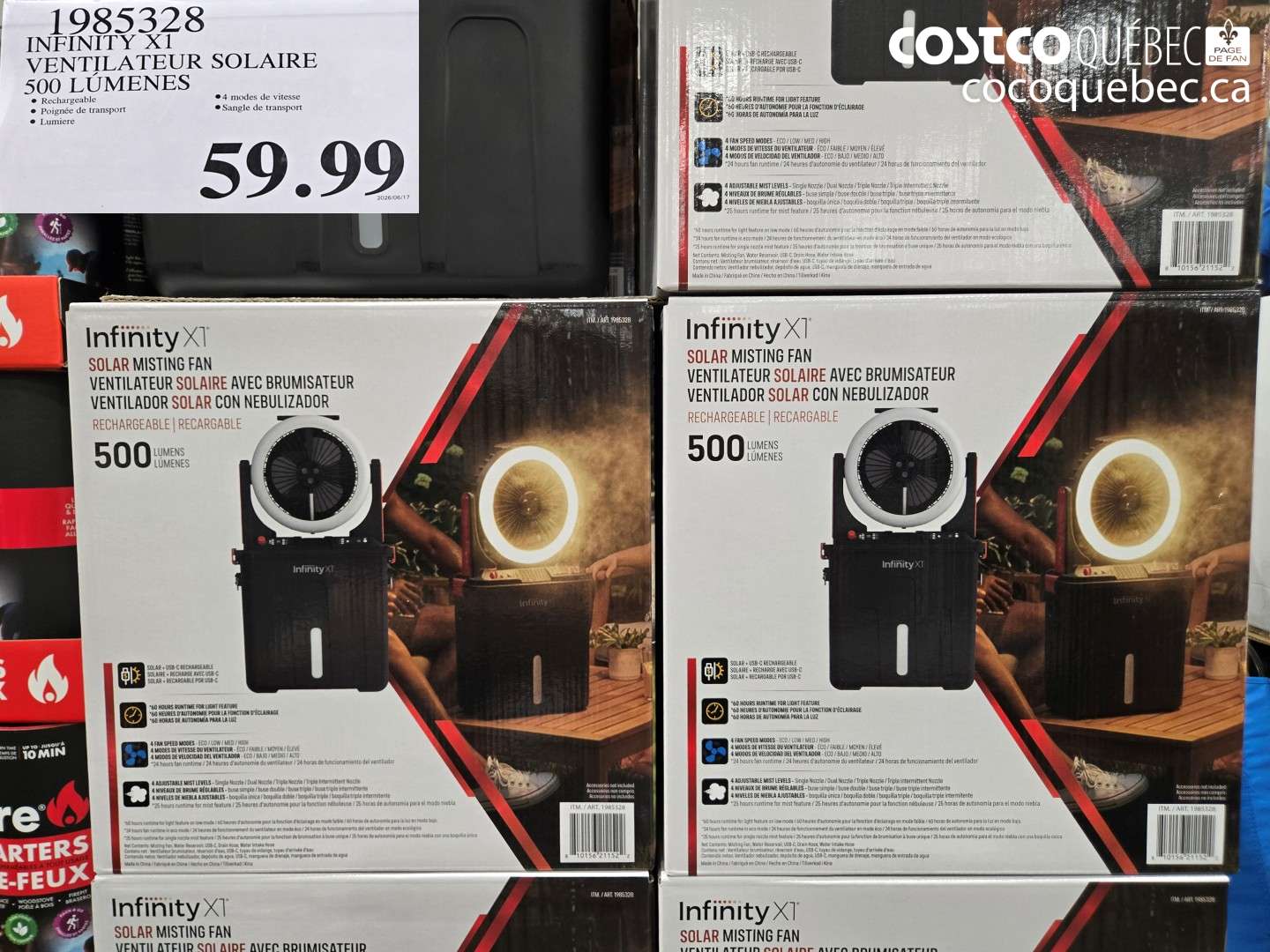 1985328 INFINITY X1 VENTILATEUR SOLAIRE 500 LÚMENES $59.99