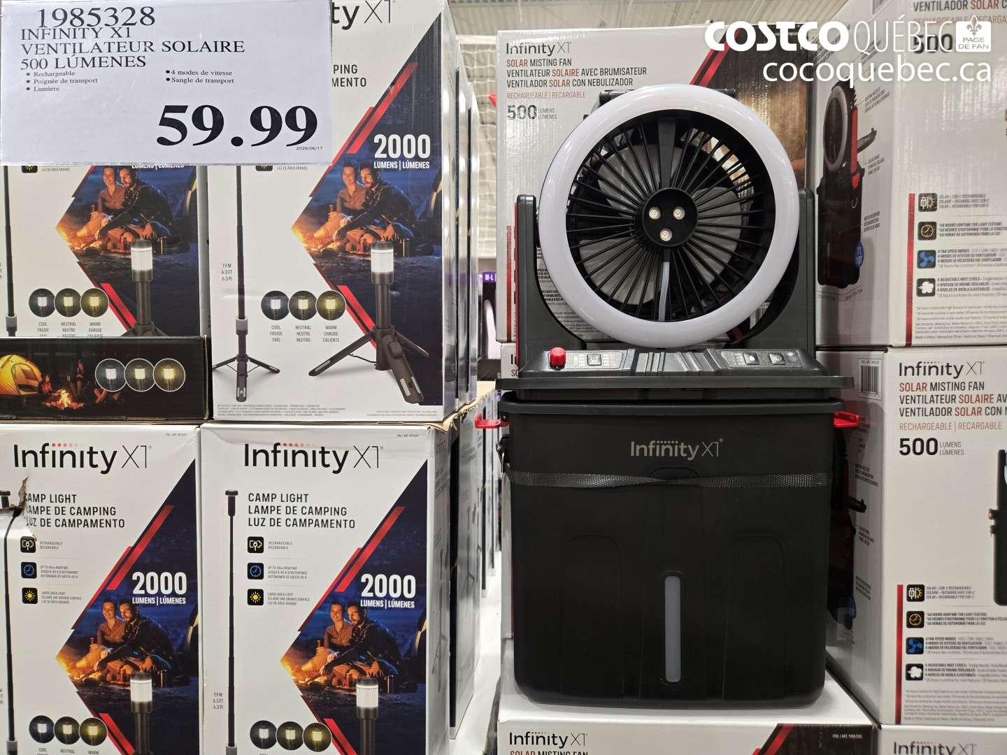 1985328 INFINITY X1 VENTILATEUR SOLAIRE 500 LUMENES $59.99