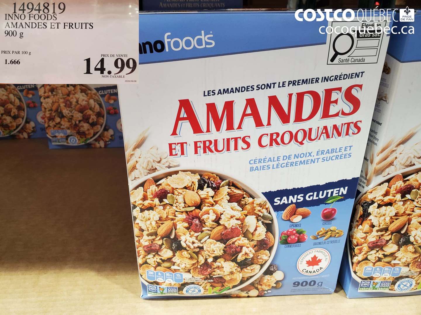 1494819 INNO FOODS AMANDES ET FRUITS 900 G $14.99