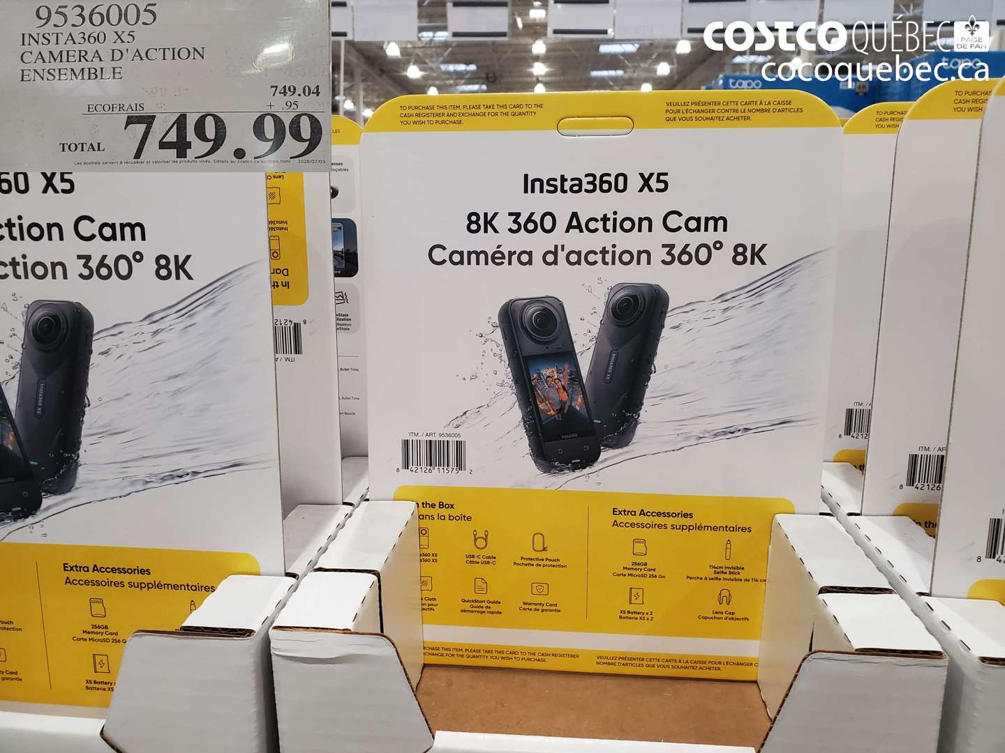 9536005 INSTA360 X5 CAMERA D'ACTION ENSEMBLE $749.99