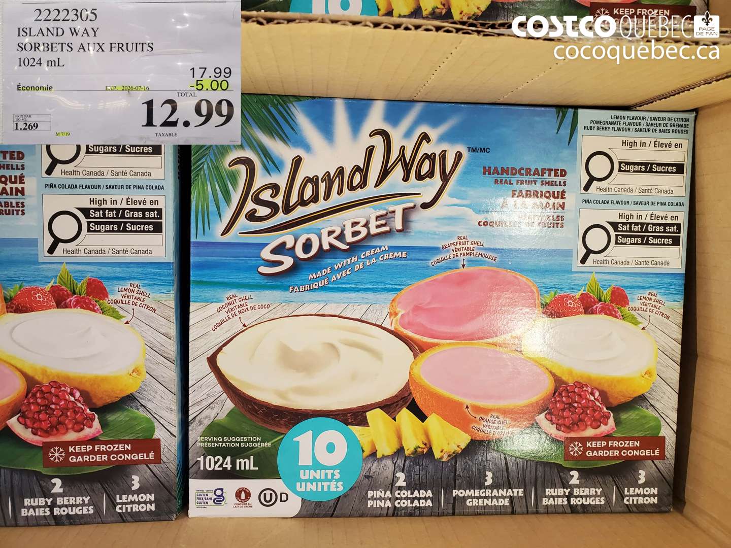 2222305 ISLAND WAY SORBETS AUX FRUITS 1024 ML ($5.00 INSTANT SAVINGS EXPIRES ON 2026-07-16) $12.99
