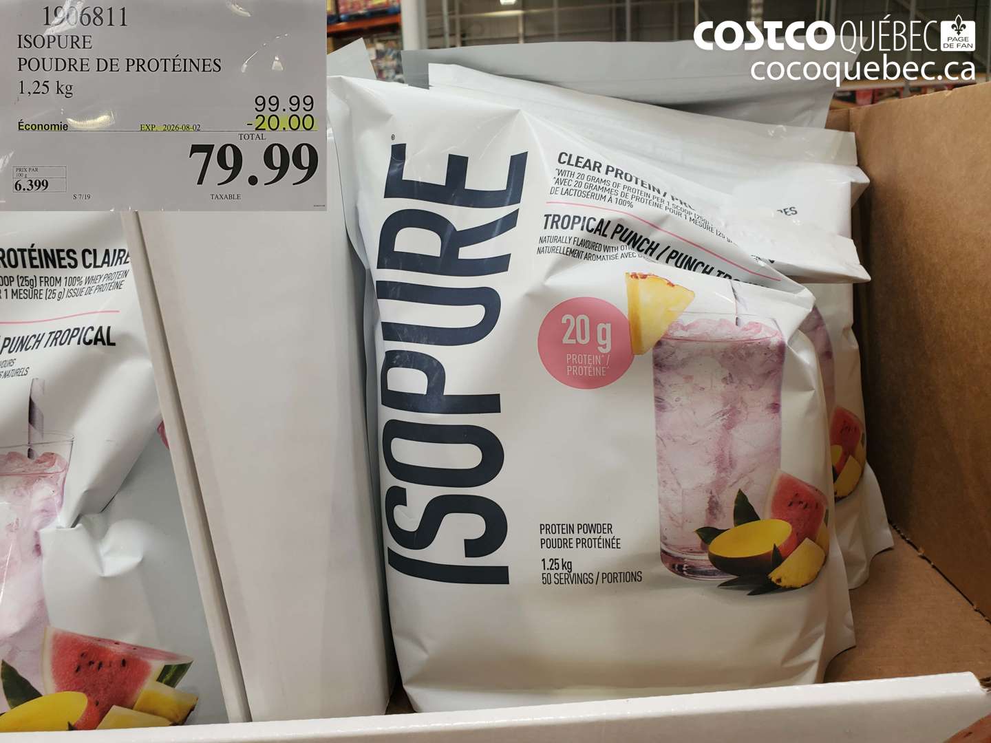 1906811 ISOPURE POUDRE DE PROTÉINES 1.25 KG ($20.00 INSTANT SAVINGS EXPIRES ON 2026-08-02) $79.99