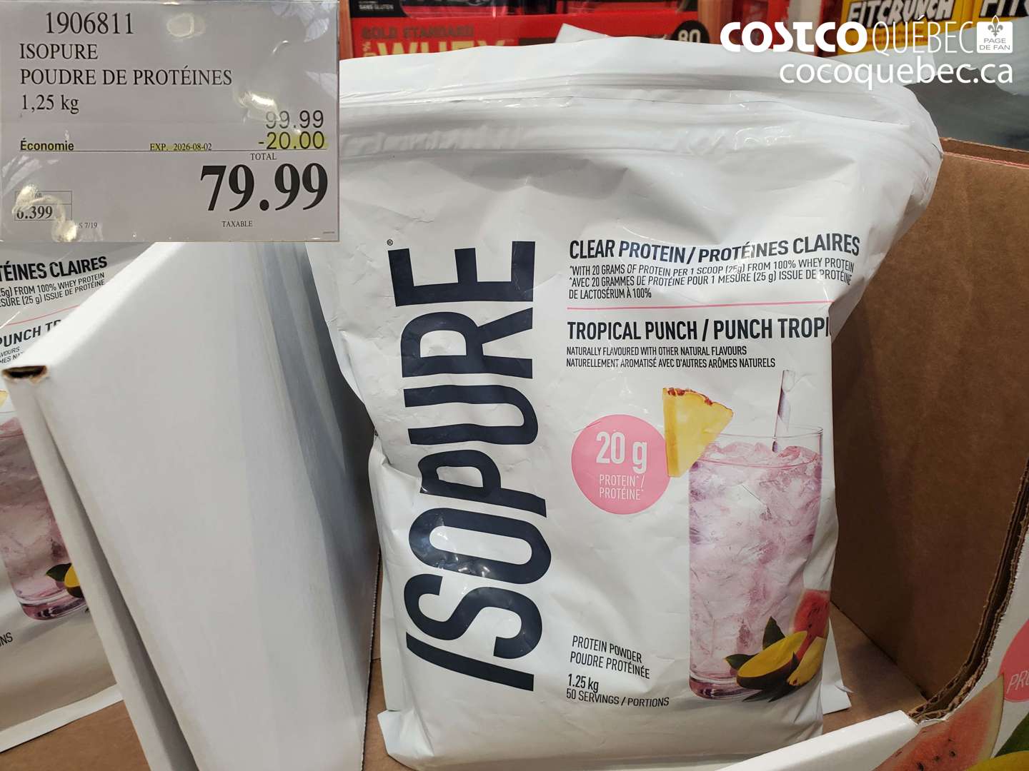 1906811 ISOPURE POUDRE DE PROTÉINES 1.25 KG ($20.00 INSTANT SAVINGS EXPIRES ON 2026-08-02) $79.99