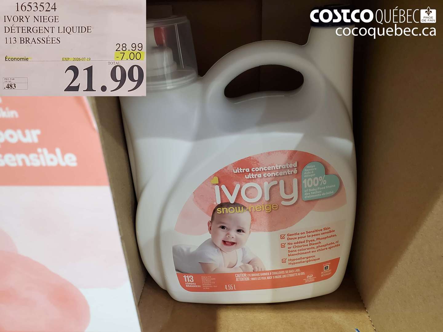 1653524 IVORY NIEGE DÉTERGENT LIQUIDE 113 BRASSÉES ($7.00 INSTANT SAVINGS EXPIRES ON 2026-07-19) $21.99
