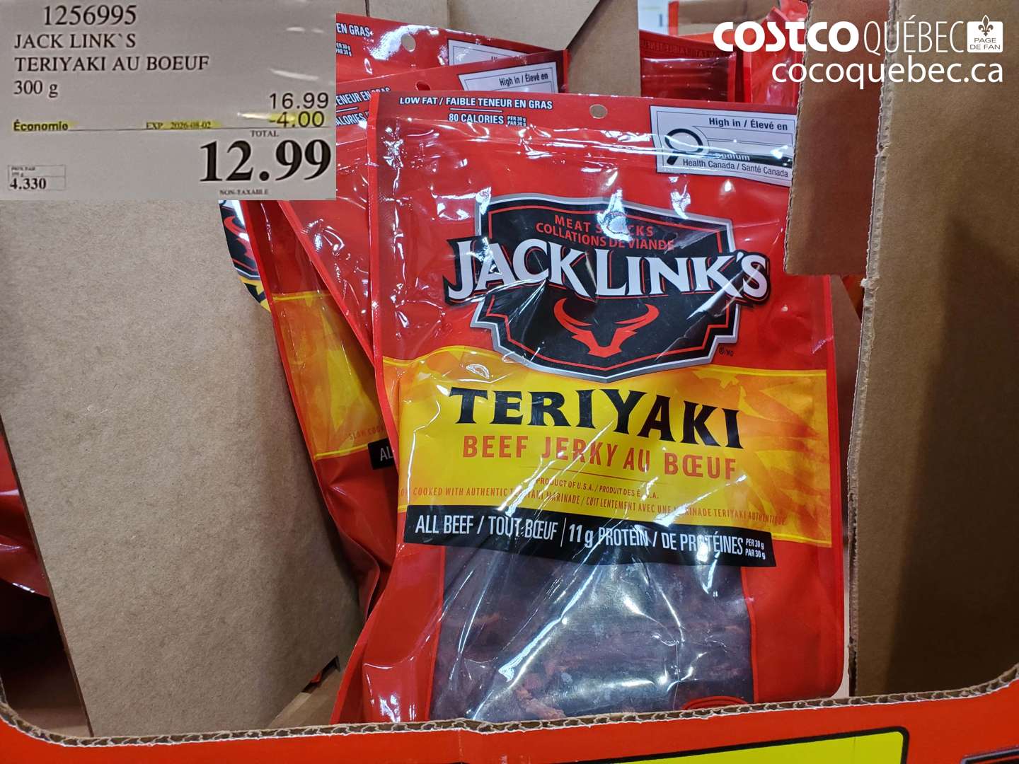1256995 JACK LINK'S TERIYAKI AU BOEUF 300 G ($4.00 INSTANT SAVINGS EXPIRES ON 2026-08-02) $12.99