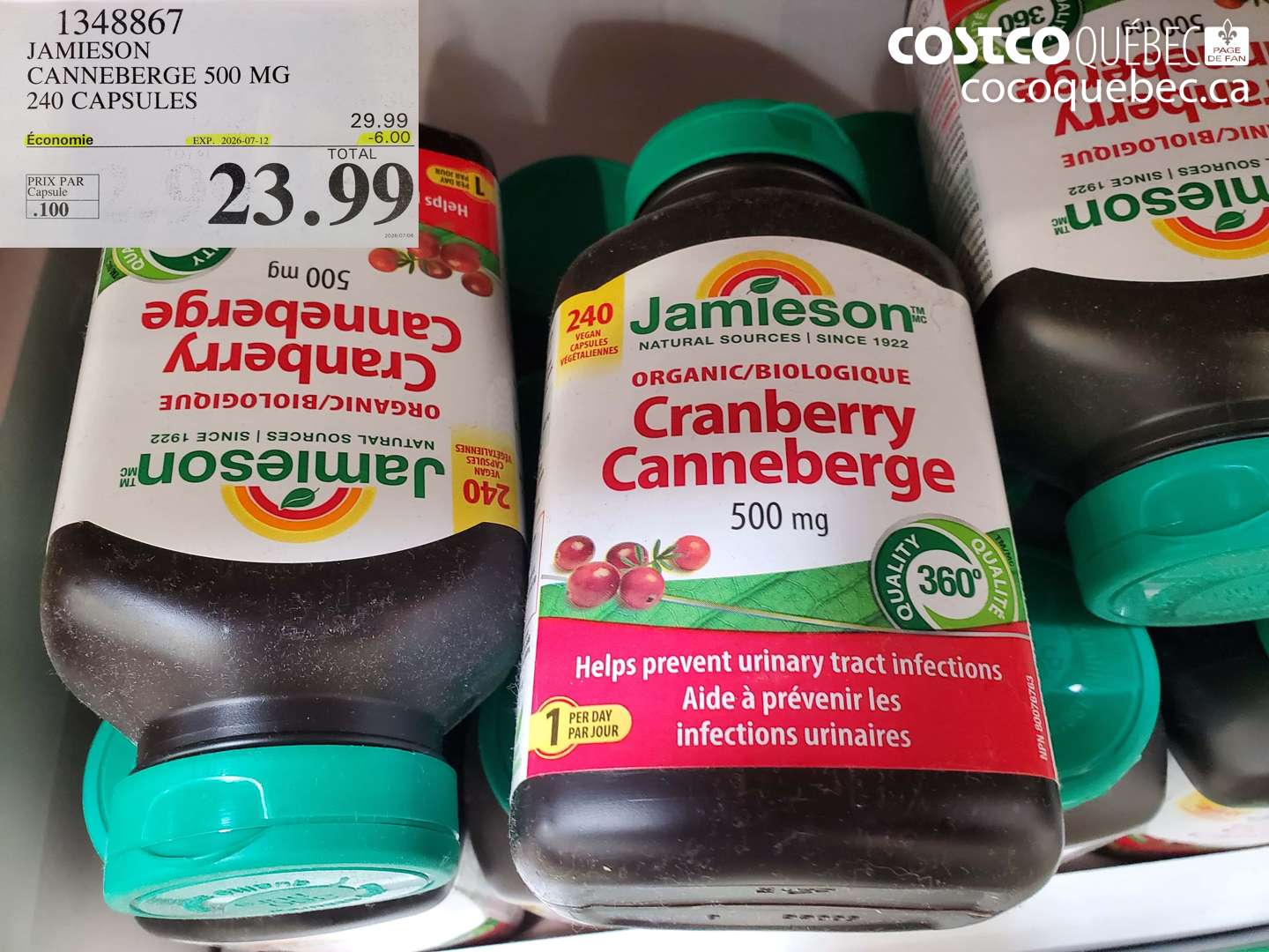 1348867 JAMIESON CANNEBERGE 500 MG 240 CAPSULES ($6.00 INSTANT SAVINGS EXPIRES ON 2026-07-12) $23.99