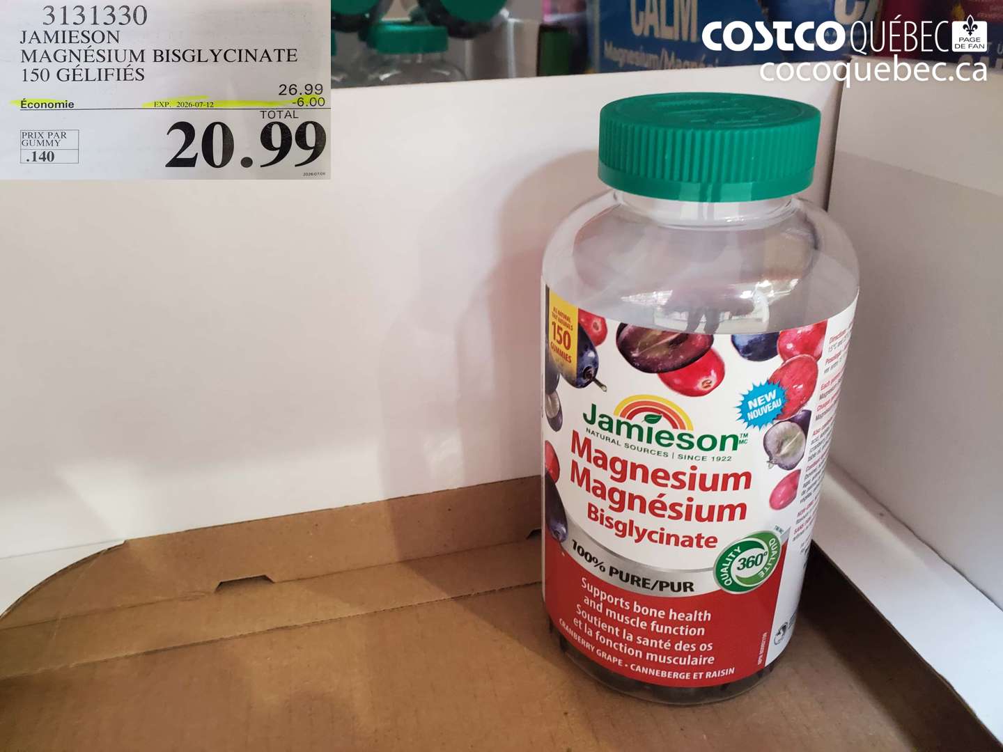 3131330 JAMIESON MAGNÉSIUM BISGLYCINATE 150 GÉLIFIÉS ($6.00 INSTANT SAVINGS EXPIRES ON 2026-07-12) $20.99