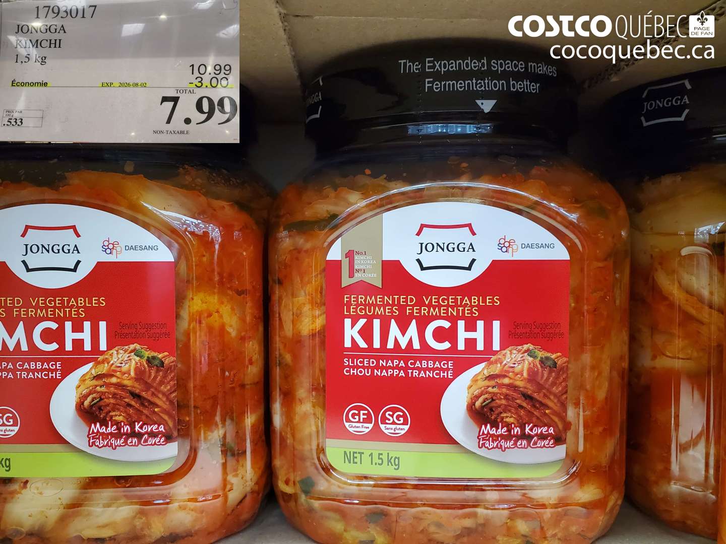 1793017 JONGGA KIMCHI 1.5 KG ($3.00 INSTANT SAVINGS EXPIRES ON 2026-08-02) $7.99