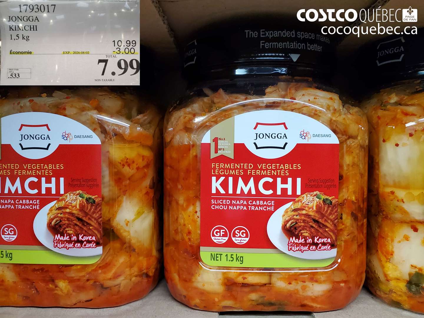 1793017 JONGGA KIMCHI 1.5 KG ($3.00 INSTANT SAVINGS EXPIRES ON 2026-08-02) $7.99