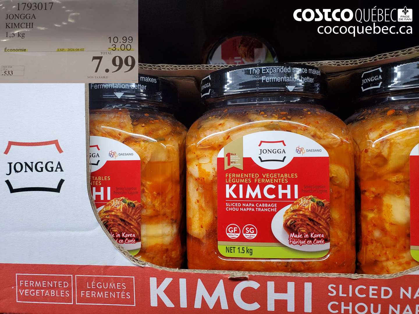 1793017 JONGGA KIMCHI 1.5 KG ($3.00 INSTANT SAVINGS EXPIRES ON 2026-08-02) $7.99