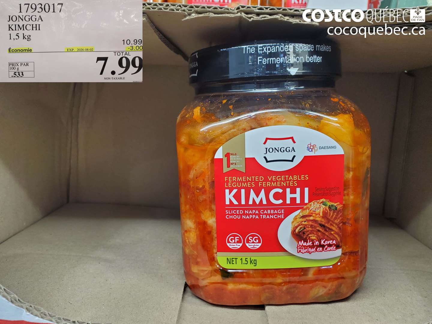 1793017 JONGGA KIMCHI 1.5 KG ($3.00 INSTANT SAVINGS EXPIRES ON 2026-08-02) $7.99