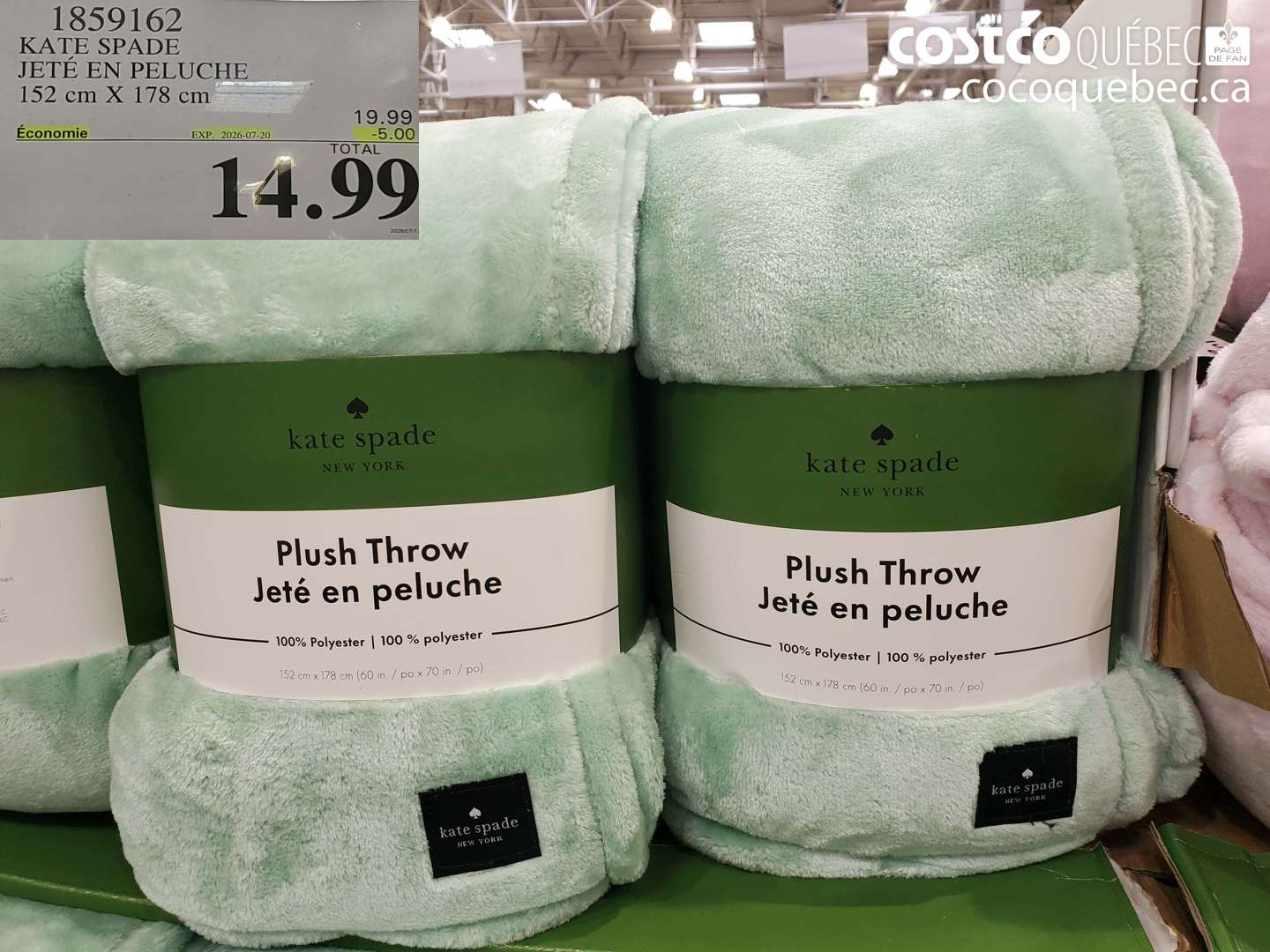 1859162 KATE SPADE JETÉ EN PELUCHE 152 CM X 178 CM ($5.00 INSTANT SAVINGS EXPIRES ON 2026-07-20) $14.99