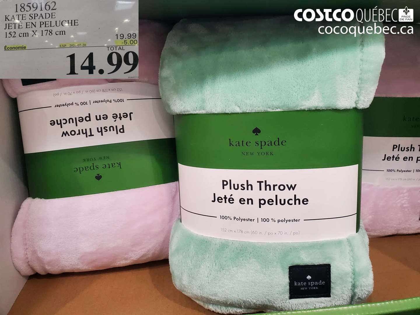 1859162 KATE SPADE JETÉ EN PELUCHE 152 CM X 178 CM ($5.00 INSTANT SAVINGS EXPIRES ON 2026-07-20) $14.99