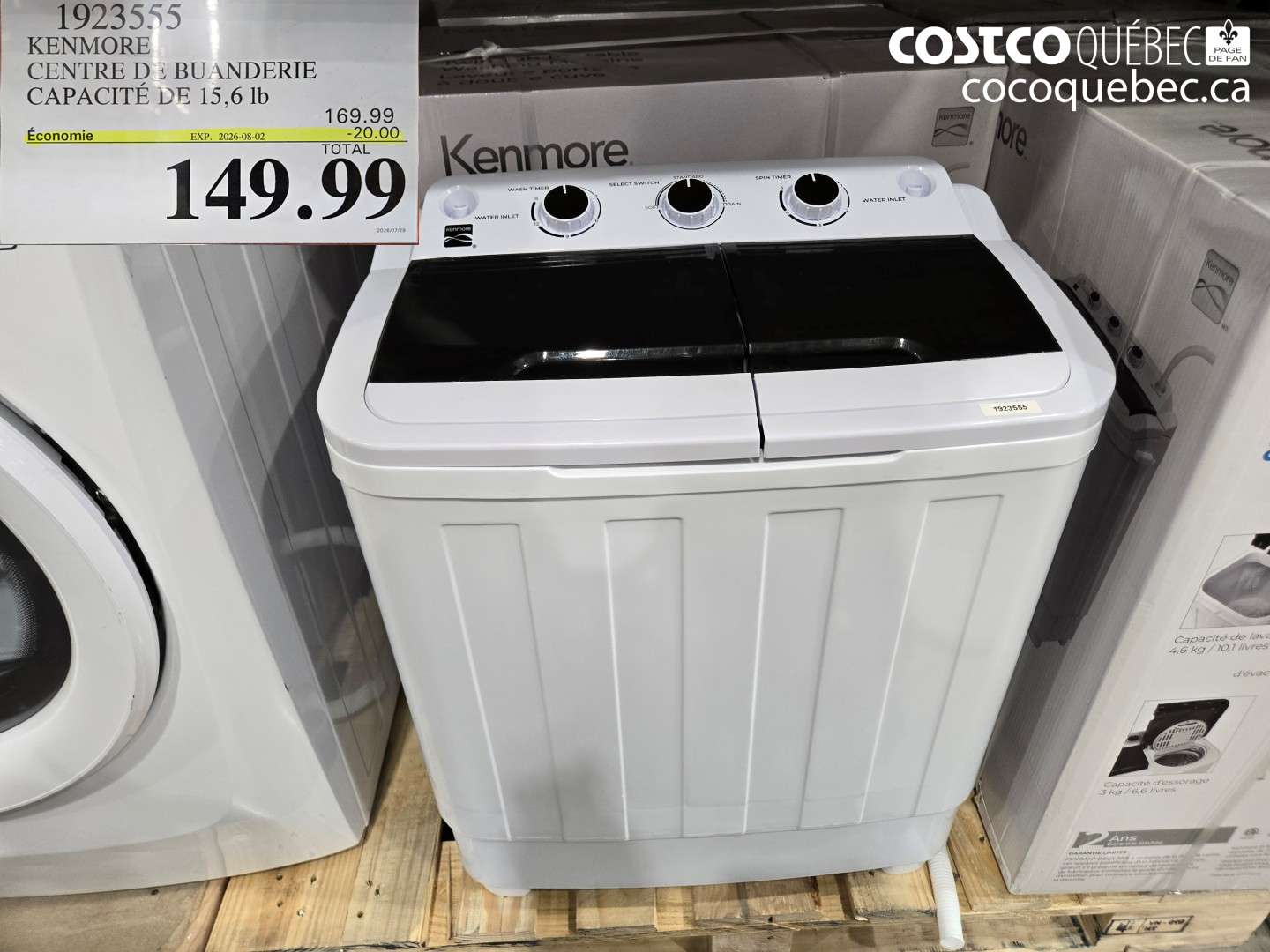 1923555 KENMORE CENTRE DE BUANDERIE CAPACITÉ DE 15.6 LB ($20.00 INSTANT SAVINGS EXPIRES ON 2026-08-02) $149.99