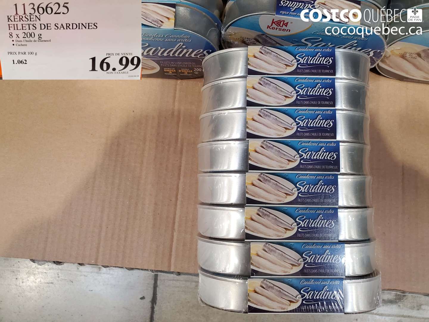 1136625 KERSEN FILETS DE SARDINES 8 X 200 G $16.99