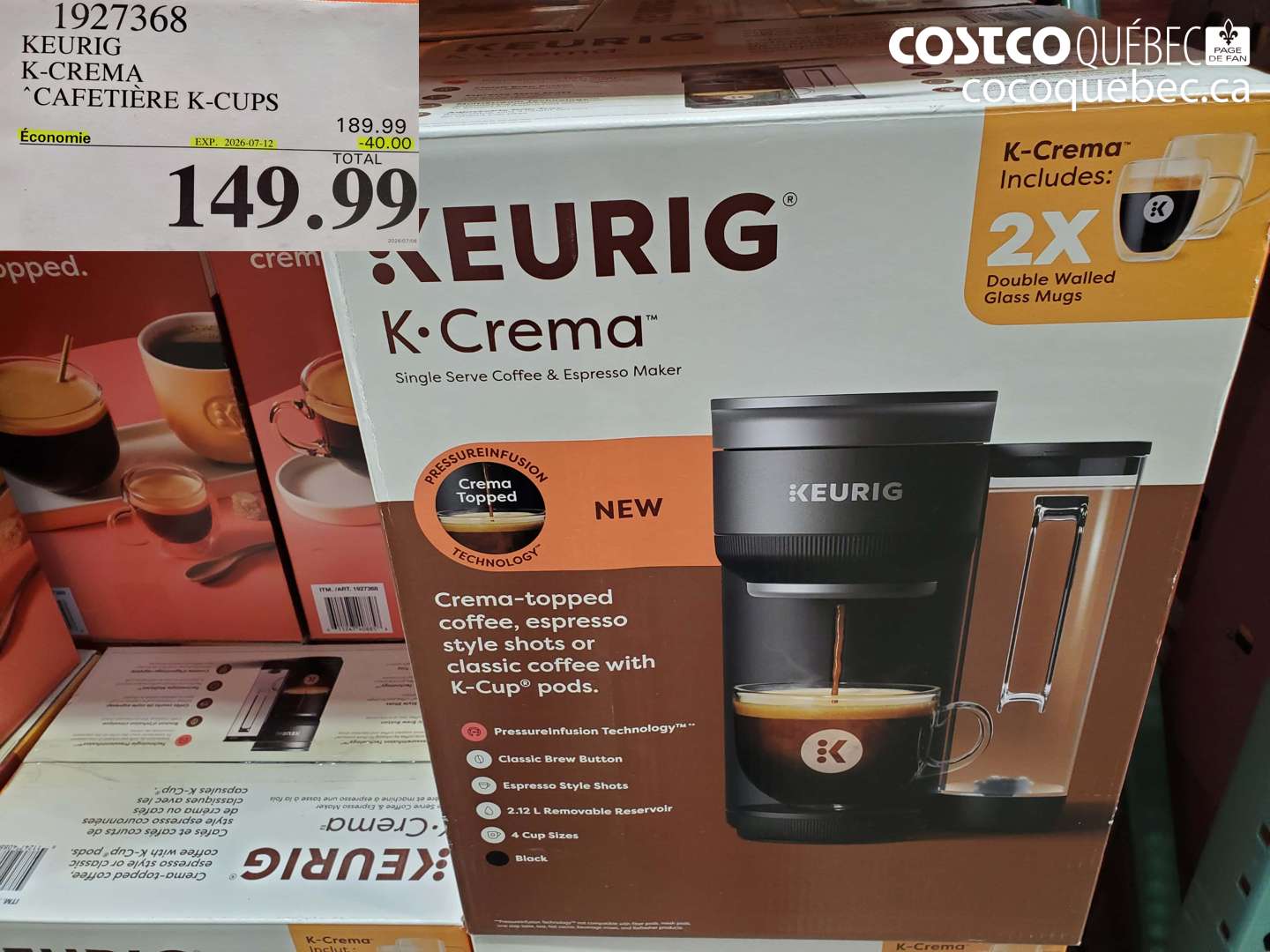 1927368 KEURIG K-CREMA CAFETIÈRE K-CUPS ($40.00 INSTANT SAVINGS EXPIRES ON 2026-07-12) $149.99