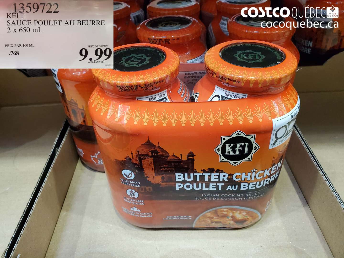 1359722 KFI SAUCE POULET AU BEURRE 2 X 650 ML $9.99