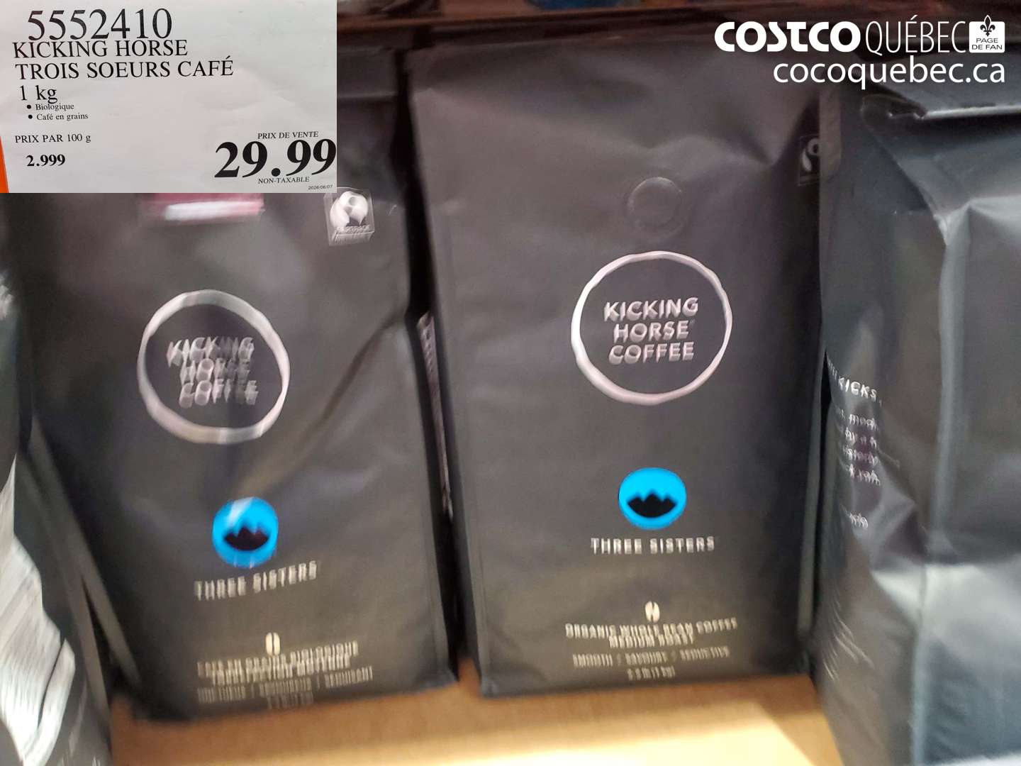 5552410 KICKING HORSE TROIS SOEURS CAFÉ 1 KG $29.99