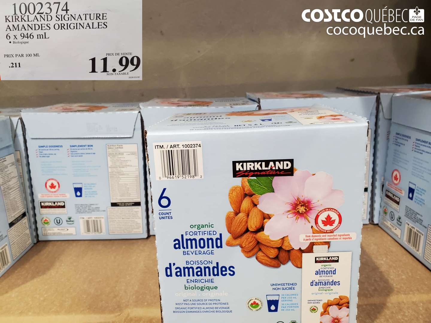 1002374 KIRKLAND SIGNATURE AMANDES ORIGINALES 6 X 946 ML $11.99
