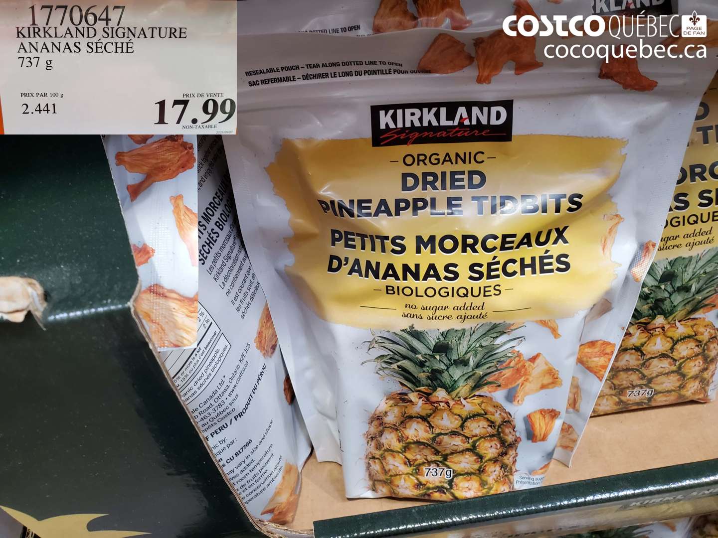 1770647 KIRKLAND SIGNATURE ANANAS SÉCHÉE 737 G $17.99