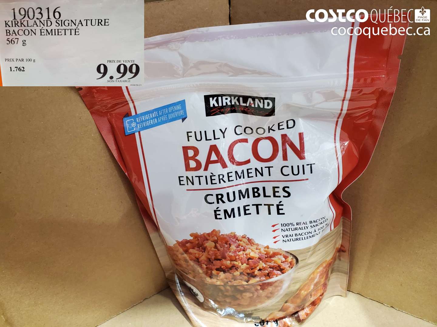 190316 KIRKLAND SIGNATURE BACON ÉMIETTÉ 567 G $9.99