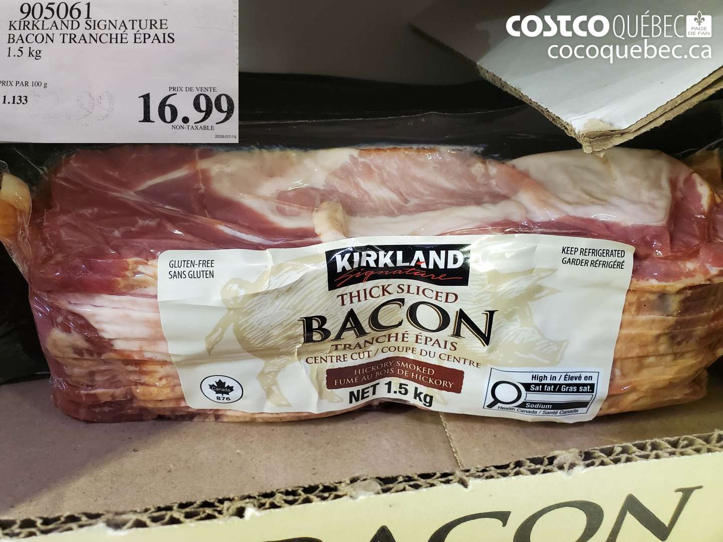 905061 KIRKLAND SIGNATURE BACON TRANCHE ÉPAIS 1.5 KG $16.99