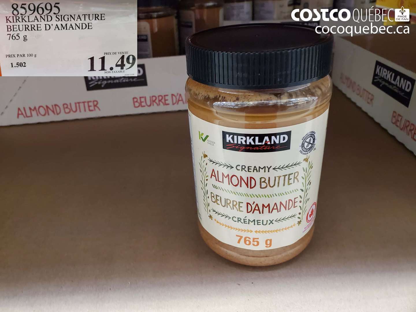 859695 KIRKLAND SIGNATURE BEURRE D'AMANDE 765 G $11.49