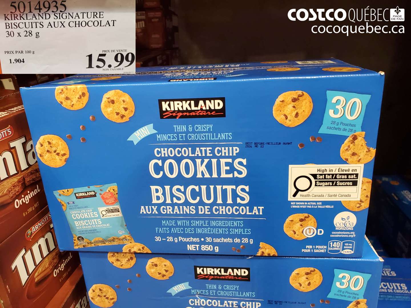 5014935 KIRKLAND SIGNATURE BISCUITS AUX CHOCOLAT 30 X 28 G $15.99