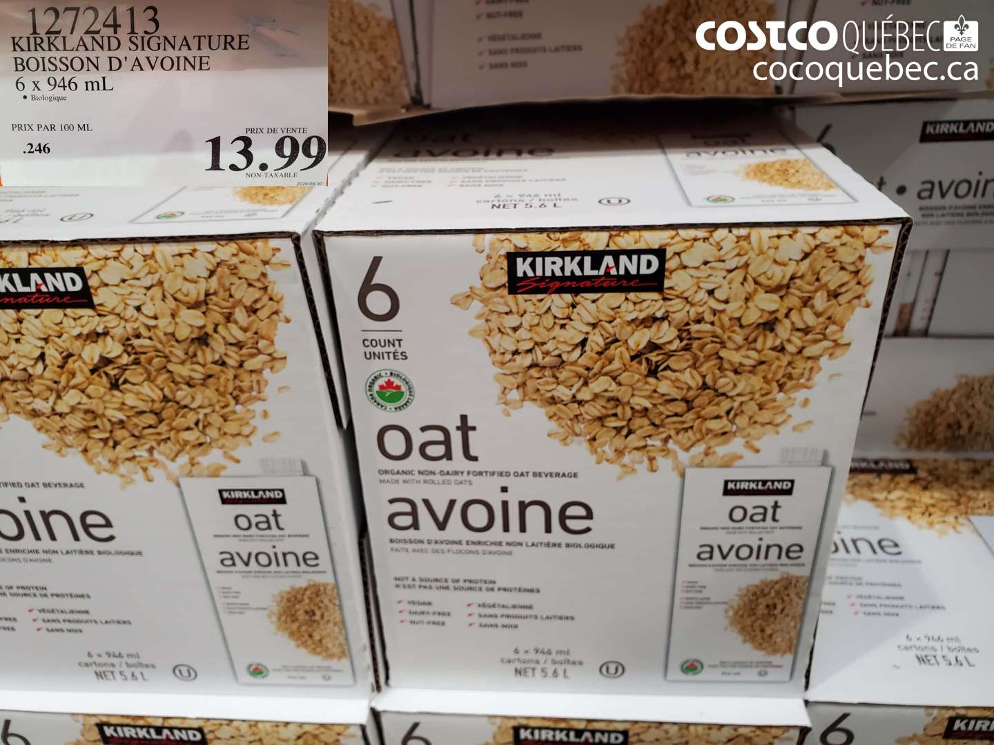 1272413 KIRKLAND SIGNATURE BOISSON D'AVOINE 6 X 946 ML $13.99