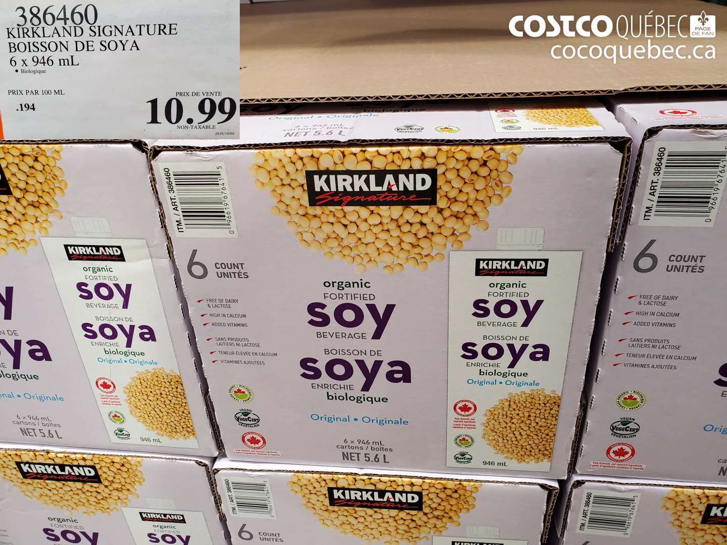 386460 KIRKLAND SIGNATURE BOISSON DE SOYA 6 X 946 ML $10.99