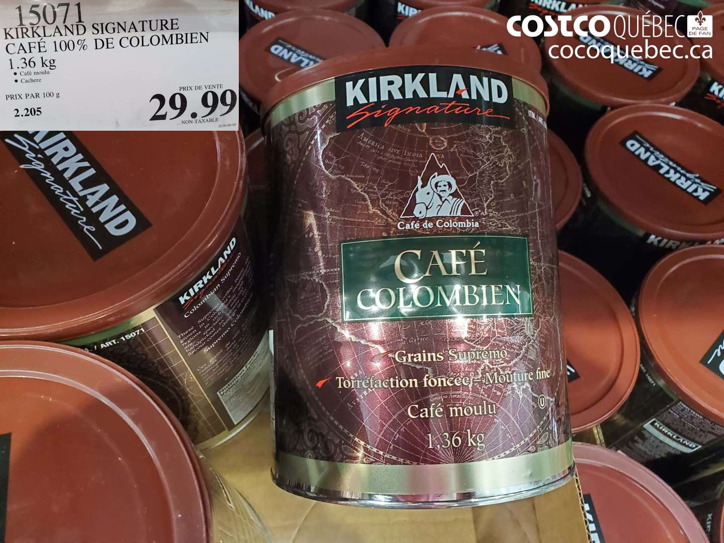 15071 KIRKLAND SIGNATURE CAFÉ 100% DE COLOMBIEN 1.36 KG $29.99