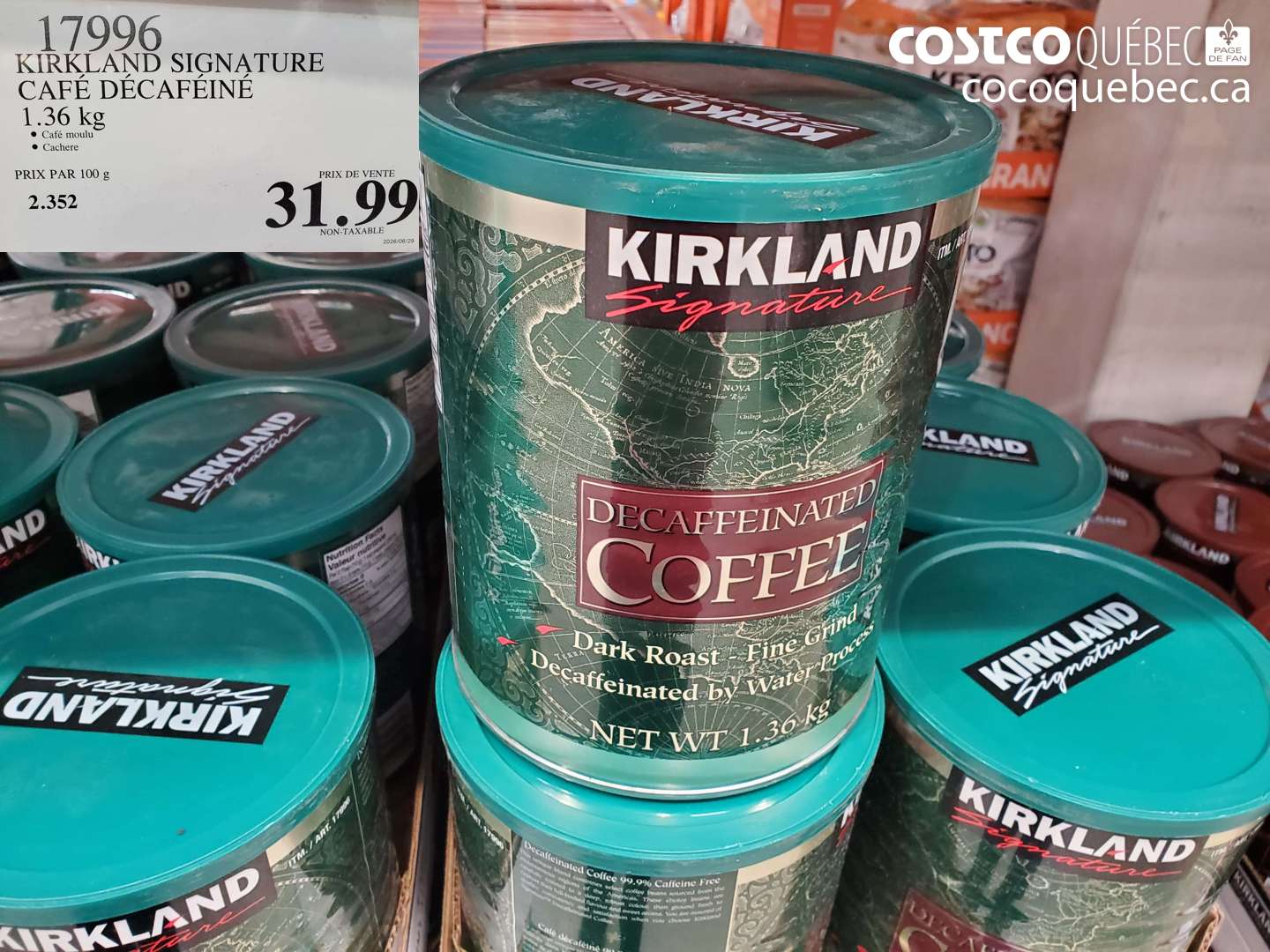 17996 KIRKLAND SIGNATURE CAFÉ DÉCAFÉINÉ 1.36 KG $31.99